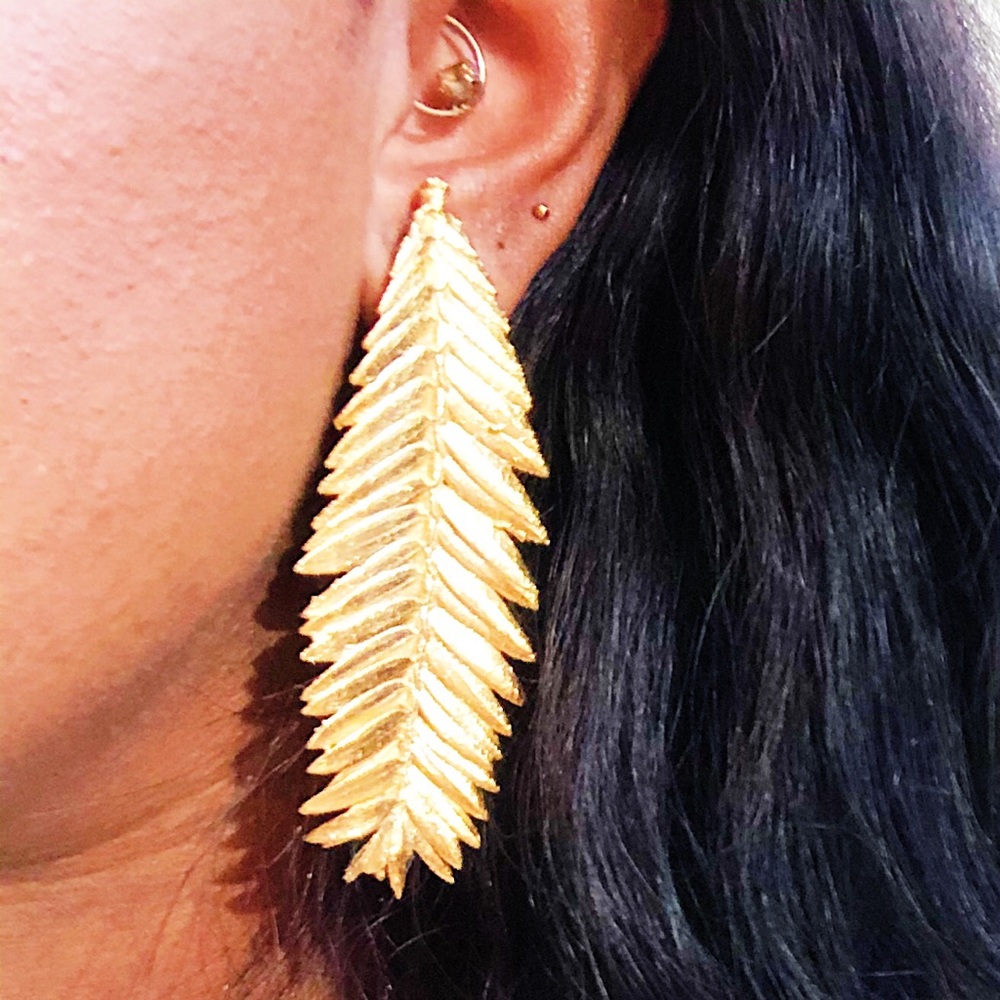 4inch Handmade Gold-Color Leaf Earrings & Bracelet